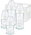 NUK First Choice+ Glass Baby Bottles Starter Set | 0-6 Months | 4 x Temperature