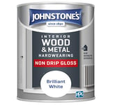 Johnstone's - Wood & Metal Hardwearing - Brilliant White - High Sheen - Non Drip - Gloss Finish - Suitable Paint Interior & Exterior - Dry in 16-24 hours - 14m2 Coverage per Litre - 750ml