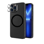 ICOVERI Carbon Case for iPhone 13 Pro MAX. Magnetic Case Compatible with Magsafe and Wireless Charger. iPhone 13 Pro MAX Carbon Effect Case with Camera Protector Glass Lens. Black