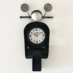 Black Scooter Wall Clock Metal Novelty Vespa Home Decoration Battery Powered