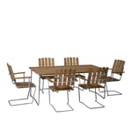Grythyttan Stålmöbler - Klassikerserien matgrupp med bord B31 & 6 fåtöljer teak - Matgrupper utomhus