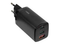 iBOX C-65 - Strömadapter - 65 Watt - 5 A - Apple Fast Charge, Huawei Fast Charge, PD 3.0, QC 3.0, QC 4+, AFC, SCP, Apple 2.4A - 3 utdatakontakter - på kabel: USB, USB-C - svart