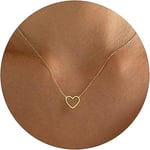 Söt hjärtformad halsband litet 14k guld hjärta hänge choker halsband små guld kärlek öppet hjärta kedja halsband för kvinnor delikat guld halsband