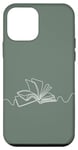 iPhone 12 mini Minimal Book Line Art For Bookworm On Sage Green Case