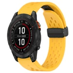 For Garmin Fenix 7S Pro 42mm 20mm Folding Buckle Hole Silicone Watch Band(Yellow)