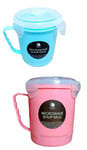PSM 2 pk Microwave Soup to go Mug, 600ML, Silicon air Tight lid, Leak Proof Dishwasher Safe, Freezer Safe, Soup containers, Ideal for Travel/Office/Home, Assorted Colours (Blue-Pink)