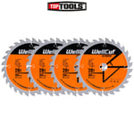 WellCut TCT Saw Blade 160mm x 28T x 20mm Bore For Festool - TS55 Pack of 4