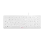 CHERRY STREAM PROTECT KEYBOARD, wired keyboard with removable silicone keyboard protector, US-International layout (QWERTY), flat design, disinfectable, white-grey