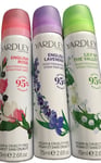 Yardley Body Sprays x 3 English Lavender Lily Of The Valley Rose 3 x 75ml