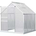 Outsunny - Serre de jardin aluminium polycarbonate 3,61 m² dim. 1,9L x 1,9l x 2H m lucarne réglable fondation porte coulissante - Transparent