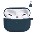 AKABEILA Airpods Pro Case Cover for AirPods Pro 2019 Liquid Silicone Shockproof Case Protective Soft Skin Cover [Front LED Visible] [Support Wireless Charging] with Carabiner, Blue