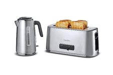 Breville Edge Kettle and Toaster Set | with 1.7 Litre, 3KW Fast-Boil Electric Kettle and 4-Slice High-Lift Toaster | Brushed Stainless Steel [VKT236 and VTR023]