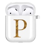 Initial Name silicone Soft TPU Earphone Protect Cover Protective Case Cover for Apple AirPods 1/2 Gen, Charger box Case Skin (letter P)