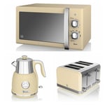 Swan Cream Retro Manual Microwave 1.5L Kettle w Temperature Dial 4 Slice Toaster