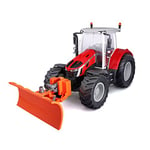 Maisto M82724 R/C Massey FERGUSSON Tractor with Snow Plough-1:16 Scale-2.4 GHZ-Working Headlight Monster Vehicle, Red, Small