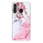 Samsung Galaxy A21 Fleksibel Plast Bakdeksel med Marmor Print - Rosa Marmor / Blomster