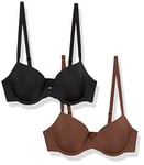Amazon Essentials Soutien-Gorge en Microfibre Demi Bonnets à Bretelles Réglables - Couleurs abandonnées Femme, Lot de 2, Brun Profond, 95C