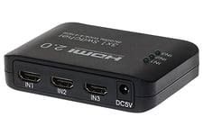 Maplin MPS HDMI Switch 3 in 1 Out, Aluminium 4K@60Hz Ultra HD HDMI 2.0 Switcher with Remote, Compatible with TV Box, PS5/4, Xbox, Roku, Laptop, HDTV, Projector, Monitor