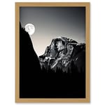 Artery8 Moonrise by Half Dome in Yosemite National Park High Contrast Black White Photograph Full Moon and Mountain Forest Landscape Artwork Framed Wall Art Print A4