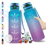 Bouteille d'eau, Gourde de sport en Tritan 1,5 litre BPA free, 1500ml Gourde Sport, Étanche & Réutilisable, avec Filtre et Marqueur de Temps, Bouteille de sport pour vélo, Gym, enfants, sport