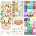 Lera Pärlor 3 lådor Armband Tillverkning Kit, 10500 st Pärlor för Smyckestillverkning, Runda Bokstavspärlor med Berlock och Elastiska Snören, Vän Gold
