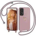 CaseLover Coque avec Cordon pour Samsung Galaxy A53 5G, Coque de Cellulaire Corde Silicone Étui en Motif Coeur avec Réglable Collier Téléphone Chaîne Lanyard Case Housse pour Samsung A53 5G, Pink