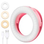 Selfie Ring Light,3 Modes Light Rechargeable Portable Clip-on Selfie Fill Light with 20 LED for iPhone/Android Smart Phone Photography,Camera Video,Girl Makes up (Pink)