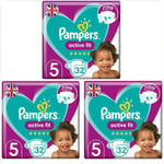 3X Pampers Baby Nappies Size 5 (11-16 kg/24-35 Lb), Active Fit 32 Nappies
