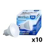 10 Pack GU10 White Thermal Plastic Spotlight LED 5W Cool White 6500K 480lm Light Bulb