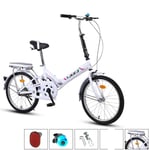 Folding Bicycle Women'S Adult Small Bicycle Ultra Light Portable Mini Small Wheel 20 Inch Male Adult Single Speed Shock Absorption-White_20Inches