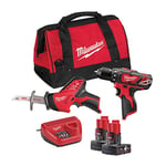 4933441230 12 V M12BDD-0 Screwdriver Drill + C12HZ-0 MILWAUKEE Sbare Saw 2 x 4.0Ah Batteries + C12 Charger + Carry Bag