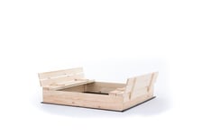 Sandlåda - med lock och bänkar - 140x140 cm - trä