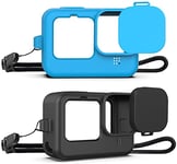 Kuptone Silicone Sleeve Case Compatible with GoPro Hero 10/9 Black, Silicone Rubber Case + Silicone Lens Cap Protective Cover with Lanyard Compatible with GoPro 10/9 Accessories Kit (Black+Blue)