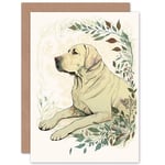 Labrador Retriever Dog Lying in Field Modern Linocut Illustration Art Birthday Sealed Greetings Card