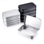 8PCS Tins Containers, Metal Rectangular Tin Cans, Portable Empty Hinged Household Storage Box with Lid for Candy Key Earrings 95x60x21mm (Silver and Black)