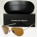 Porsche Design Polarised Sunglasses Brown Pilot Palladium Silver P8508 M 60mm