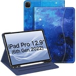 Fintie Folio Case for iPad Pro 12.9" 6th Generation 2022, Multi-Angle Smart Stand Cover w/Pencil Holder & Pocket, Also Fit iPad Pro 12.9 2021 5th & 2020 4th & 2018 3rd Gen, Starry Sky