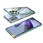 Case for Samsung Galaxy Note 20 5G 360°Metal bumper + Front and Back Transparent Tempered Glass Shockproof Magnetic Flip Cover,Integrated Screen Protector Camera Lens Protective,Green