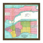 Map Antique 1871 Hardy New York City Fire Departments Reproduction Square Framed Wall Art Print Picture 16X16 Inch