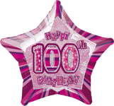 Unique Party - 55389 - Ballon Anniversaire - Happy 100th Birthday - 50 cm - Rose Glitz