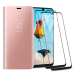 HAOYE Case for OPPO Find X2 Neo Case and [2 Pack] Screen Protector, Clear View Standing Case, Mirror Smart Flip Case Cover. Rose gold