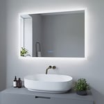 AQUABATOS Miroir de salle de bain avec éclairage LED 100 x 70 cm - Économie d'énergie - Interrupteur tactile à intensité variable - Blanc froid 6 400 K - Blanc chaud 3000 K - Chauffage miroir - IP44 -