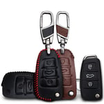 MISDH Leather Car Key Case, For Audi A1 A2 A3 A4 A5 A6 A7 TT Q3 Q5 Q7 R8 S6 S7 S8 SQ5, 3 Button Key Fob Holder Keyring