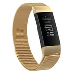 Beilaishi Stainless Steel Magnet Wrist Strap for FITBIT Charge 4，Small Size: 190x18mm(Black) replacement watchbands (Color : Gold)
