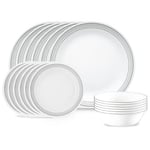 Corelle 18-piece Dinner Set, Mystic Grey, Service for 6, Chip Resistant Dinnerware, includes 26cm dinner plates, 17cm salad / side plates and 530ml soup / cereal bowls