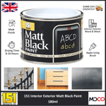 151 Coating Matt Black Paint Interior Exterior Metal Board Chalk Concrete 180ml