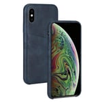 32nd Essential Series - Clip-On PU Leather Back Case Cover With Card Slots For Apple iPhone X & iPhone XS - Navy Blue