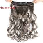 60 Cm Clip In Hair Extension Synthetic 5 Clips Pieces Grey Curly