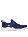 Skechers Go Walk 7 Laced Knit Slip On Trainers - Navy &amp; Lavender, Navy, Size 3, Women