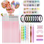 61Pcs Nail Art Kit Accessories,15Pcs Nail Art Brushes Nail Pen Design Dotting,Colorful Nail Foil,